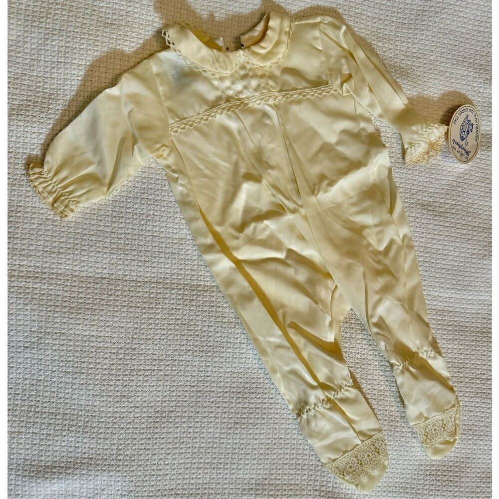 NWT Vintage Styled By The Sheperd Baby Pale Yellow Christening Footsie Small 3-6